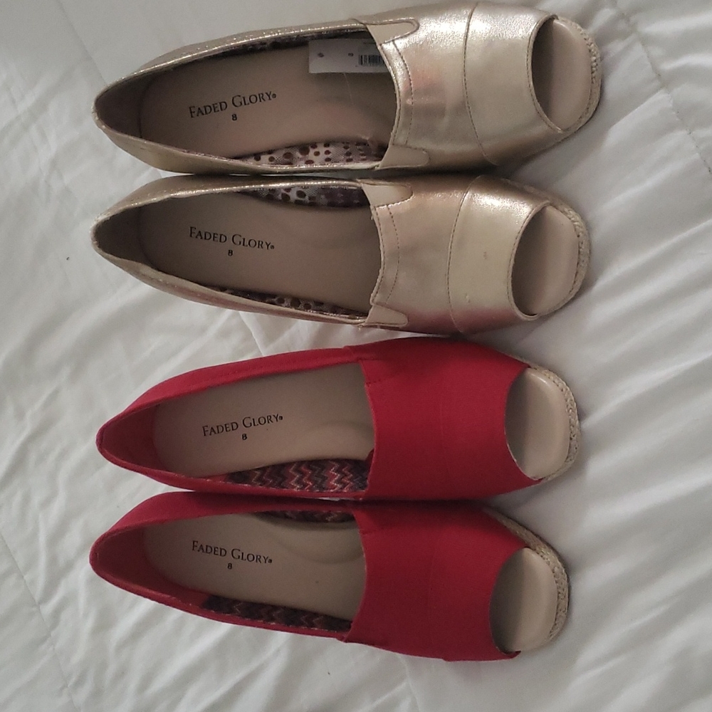 2 pairs Faded Glory wedges Red&Gold size 8